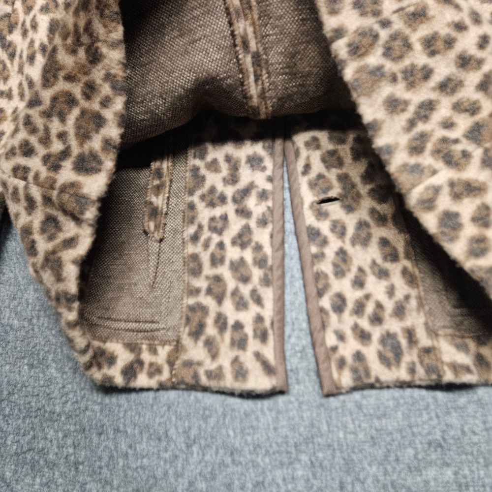 Talbots Blazer Women Large Brown Leopard Print 100% Merino Wool Knit Cardigan - Picture 9 of 9